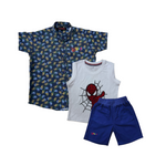 Short Sleeve Checkered Shirt With Graphic T-Shirt And Shorts (SSE-24-06)