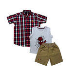 Short Sleeve Checkered Shirt With Graphic T-Shirt And Shorts (SSE-24-07)