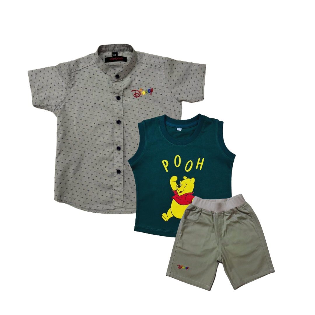 Short Sleeve Checkered Shirt With Graphic T-Shirt And Shorts (SSE-24-08)