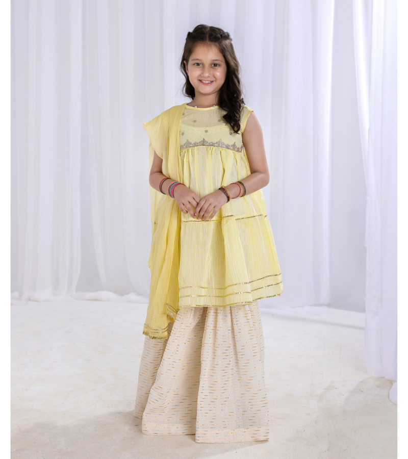 Sleeveless Shirt With Gharara 3Pc