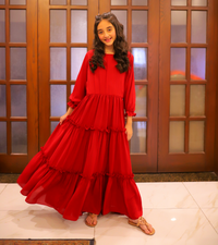 Girls Plane Georgette Red Maxi