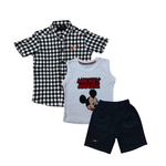 Short Sleeve Checkered Shirt With Graphic T-Shirt And Shorts (SSE-24-09)